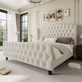 51 Tall Queen/King Size Velvet Upholstered Platform Bed Frame with Button Tufted Wingback Headboard & Footboard, No Box Spring Needed