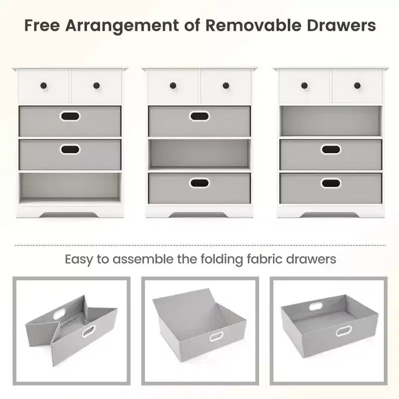 4-Drawer Modern Dresser with Open Shelves & Anti-Tip Kits – White/Black