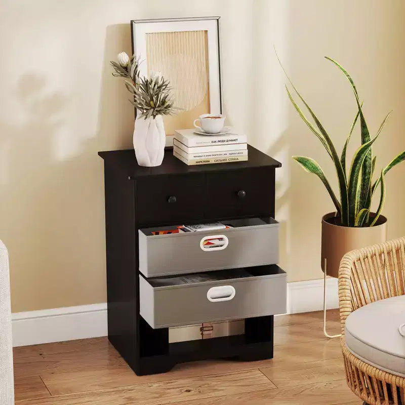 4-Drawer Modern Dresser with Open Shelves & Anti-Tip Kits – White/Black