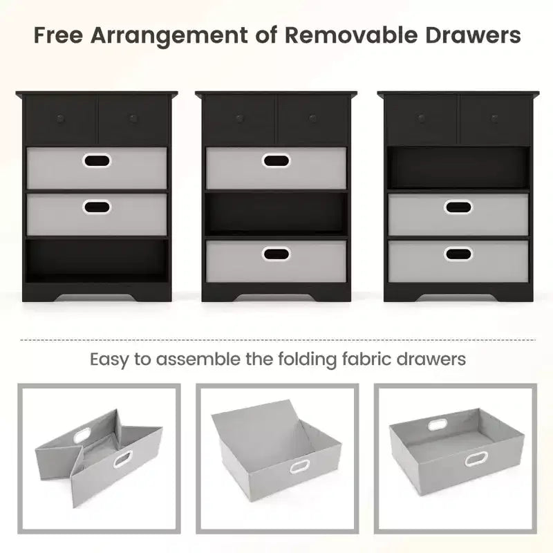 4-Drawer Modern Dresser with Open Shelves & Anti-Tip Kits – White/Black