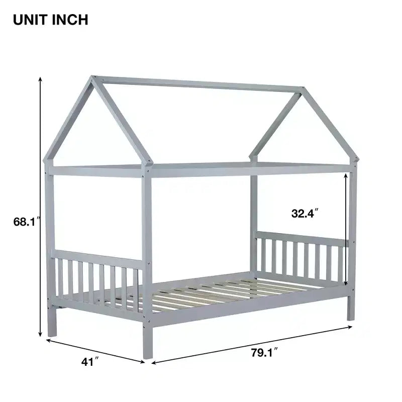 Twin House Bed with Headboard & Footboard – Kids Playhouse Bed Frame