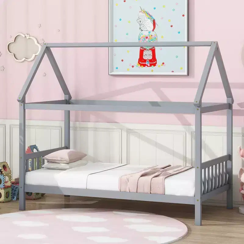 Twin House Bed with Headboard & Footboard – Kids Playhouse Bed Frame