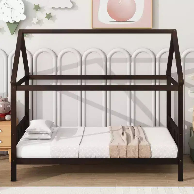 Twin House Bed with Headboard & Footboard – Kids Playhouse Bed Frame