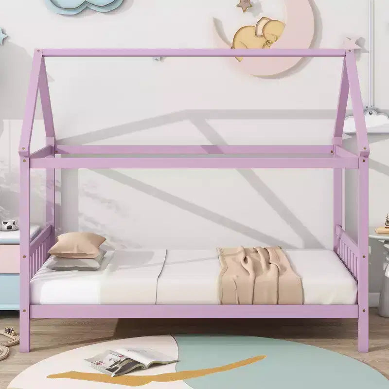Twin House Bed with Headboard & Footboard – Kids Playhouse Bed Frame