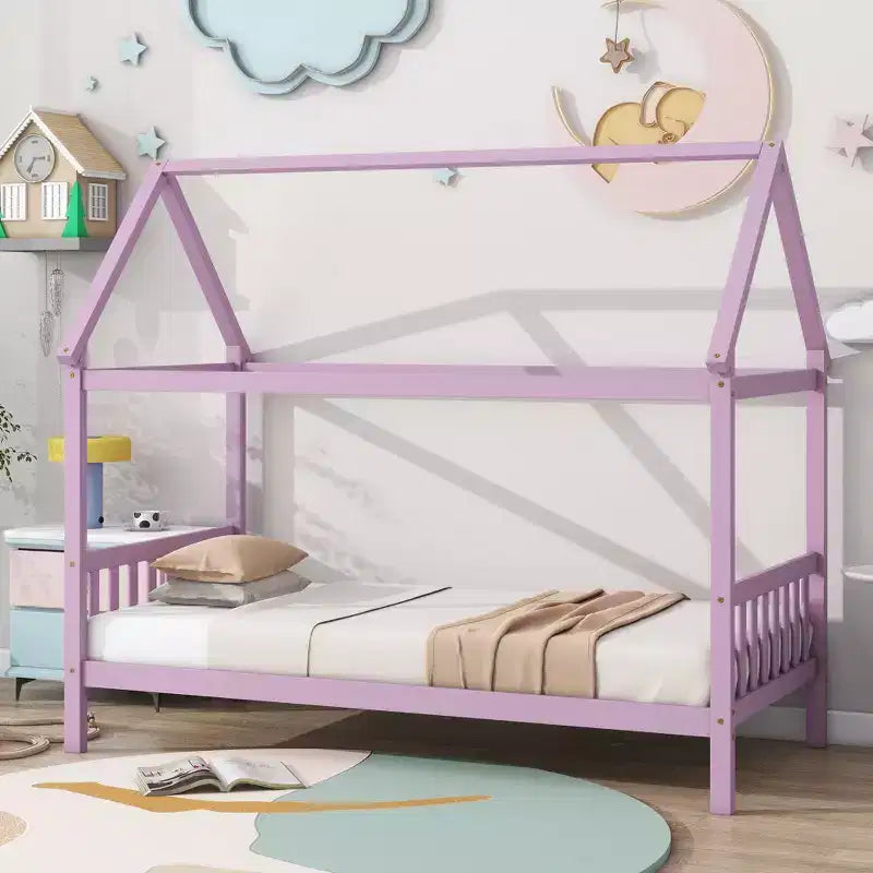 Twin House Bed with Headboard & Footboard – Kids Playhouse Bed Frame