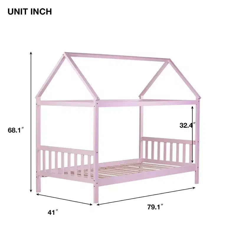 Twin House Bed with Headboard & Footboard – Kids Playhouse Bed Frame