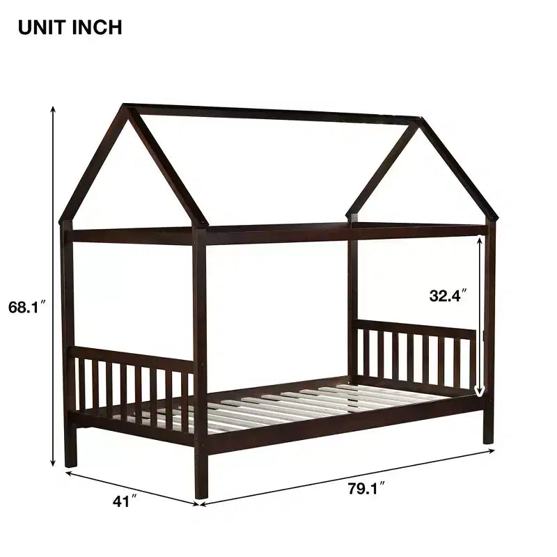 Twin House Bed with Headboard & Footboard – Kids Playhouse Bed Frame