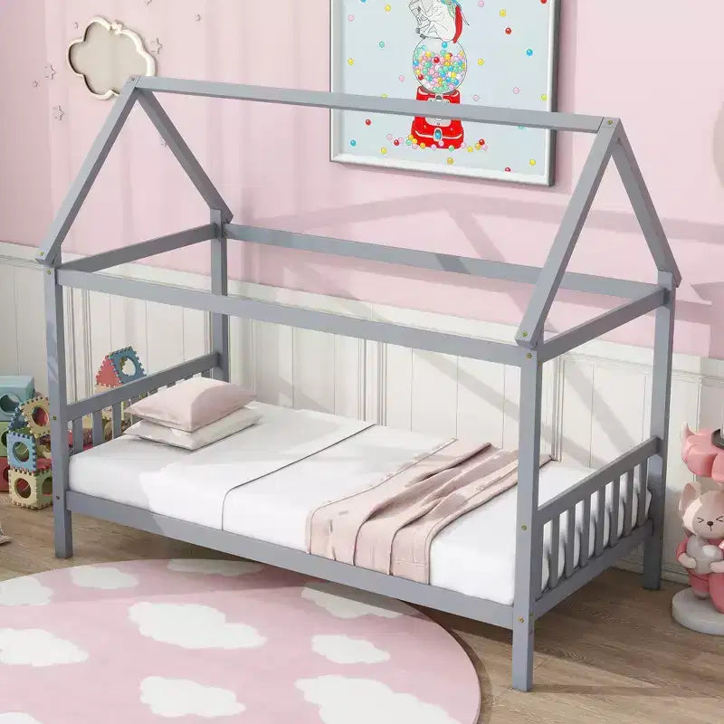 Twin House Bed with Headboard & Footboard – Kids Playhouse Bed Frame