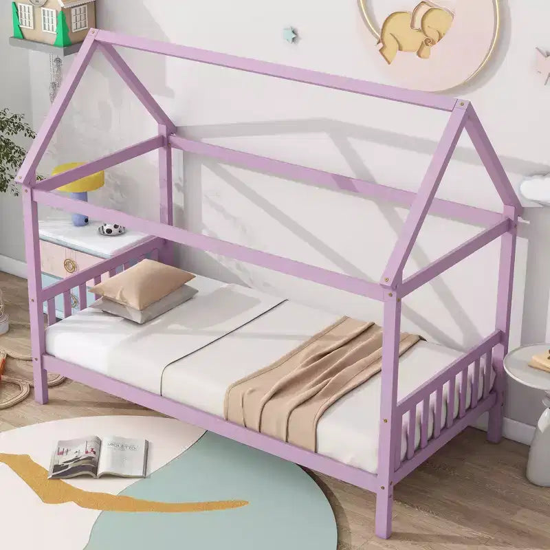 Twin House Bed with Headboard & Footboard – Kids Playhouse Bed Frame