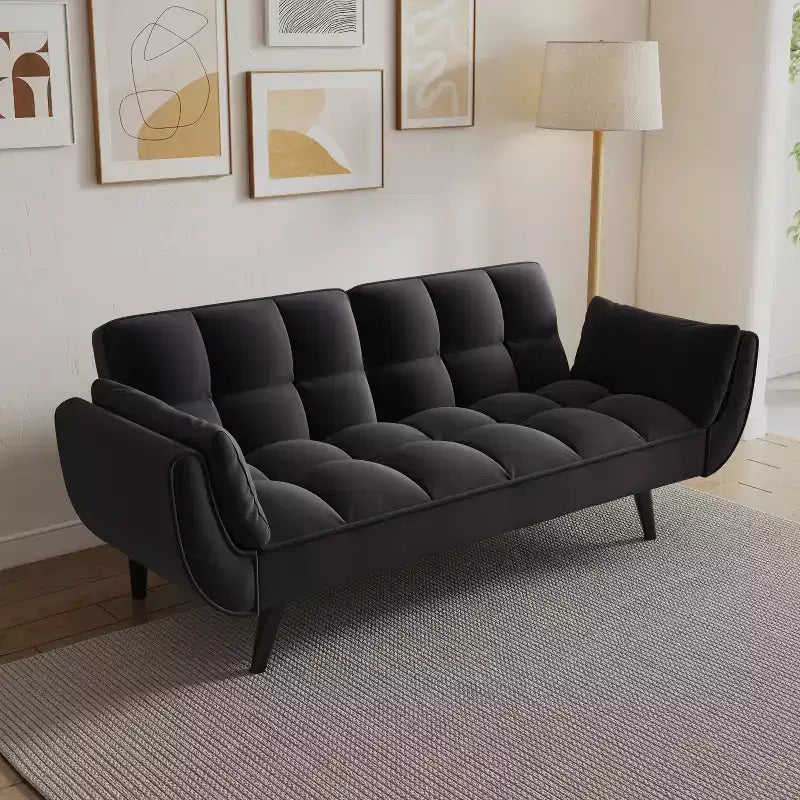 3-Seat Polyester Blend Sofa with 3 Throw Pillows – Bedroom & Living Room