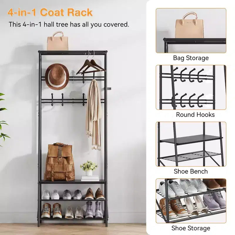 Hall Trees Entryway Bench with Storage, Multifunctional Hallway Organizer, Accent Furniture with Metal Frame
