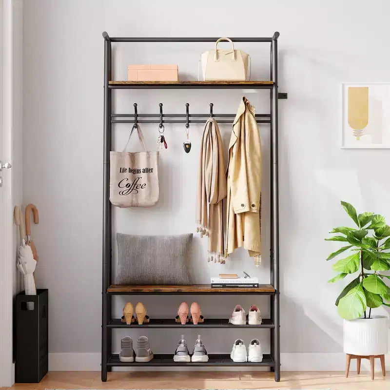 Hall Trees Entryway Bench with Storage, Multifunctional Hallway Organizer, Accent Furniture with Metal Frame