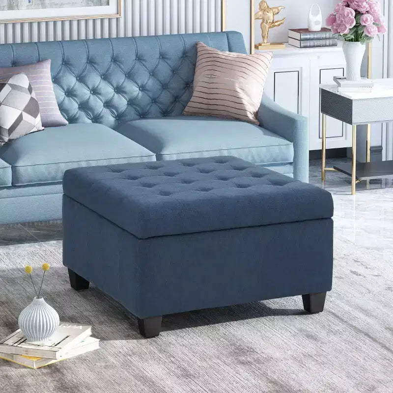 Lastoro Contemporary Fabric Tufted Upholstered Storage Ottoman – Living Room Footrest