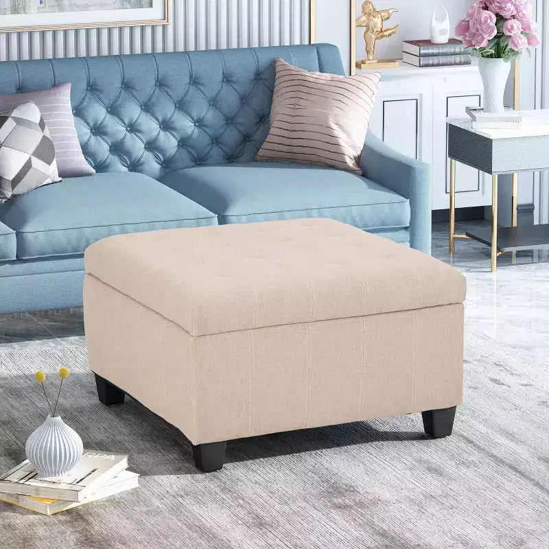 Lastoro Contemporary Fabric Tufted Upholstered Storage Ottoman – Living Room Footrest