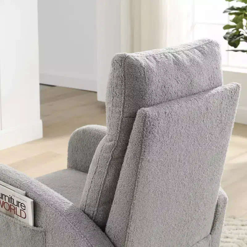 Fauteuil à bascule rembourré à dossier haut moderne avec 2 poches de rangement latérales – 70 cm