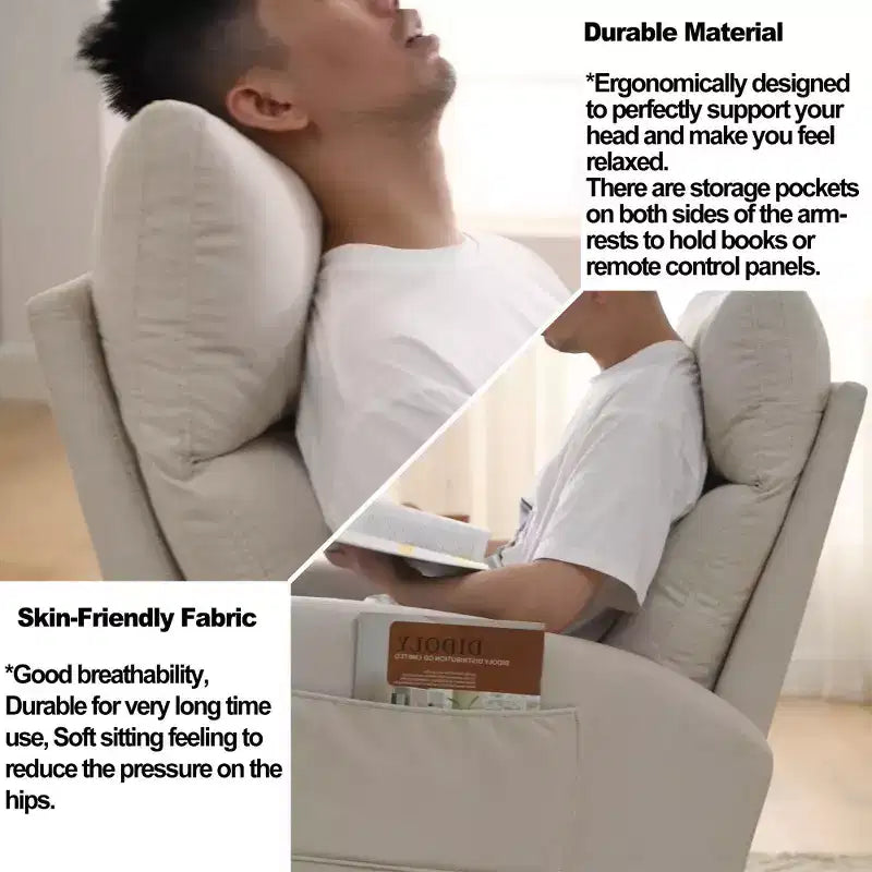 Fauteuil à bascule rembourré à dossier haut moderne avec 2 poches de rangement latérales – 70 cm