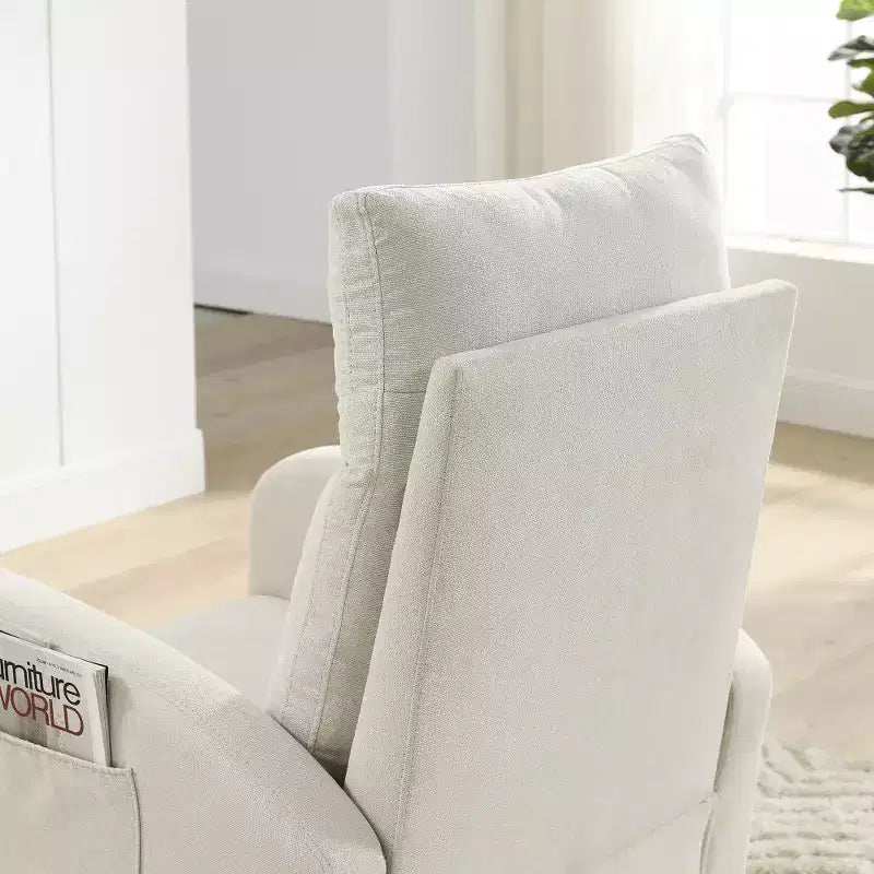 Fauteuil à bascule rembourré à dossier haut moderne avec 2 poches de rangement latérales – 70 cm