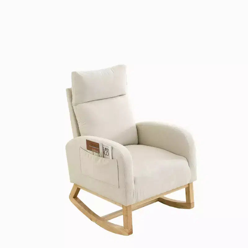 Zeus & Ruta 27.6 Modern High-Back Upholstered Rocking Armchair with Two Side Storage Pockets
