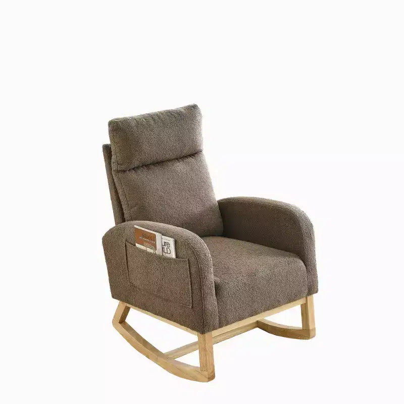 Fauteuil à bascule rembourré à dossier haut moderne avec 2 poches de rangement latérales – 70 cm