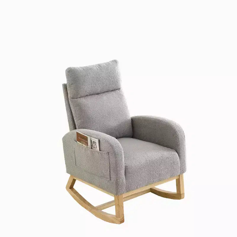 Fauteuil à bascule rembourré à dossier haut moderne avec 2 poches de rangement latérales – 70 cm