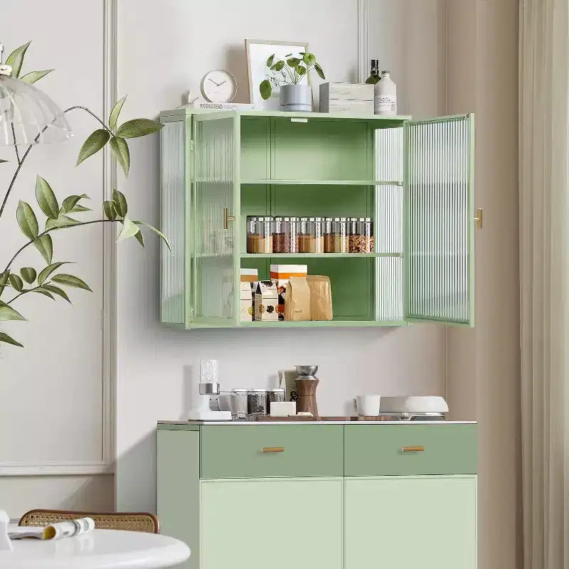 Meuble Mural Moderne avec Deux Portes Vitrées – Rangement pour Salle de Bain et Cuisine