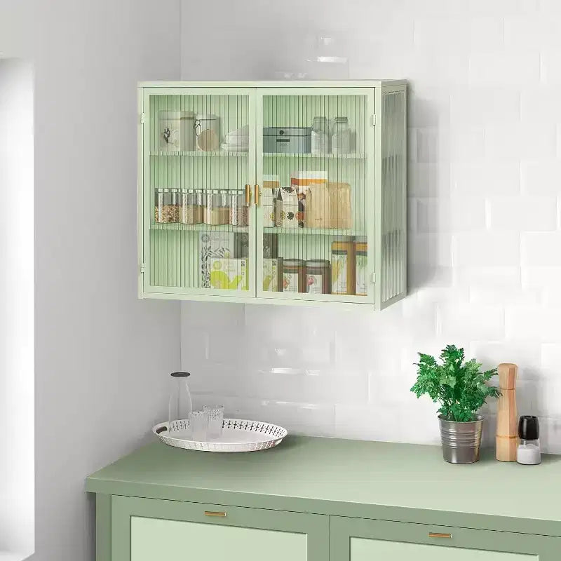 Meuble Mural Moderne avec Deux Portes Vitrées – Rangement pour Salle de Bain et Cuisine