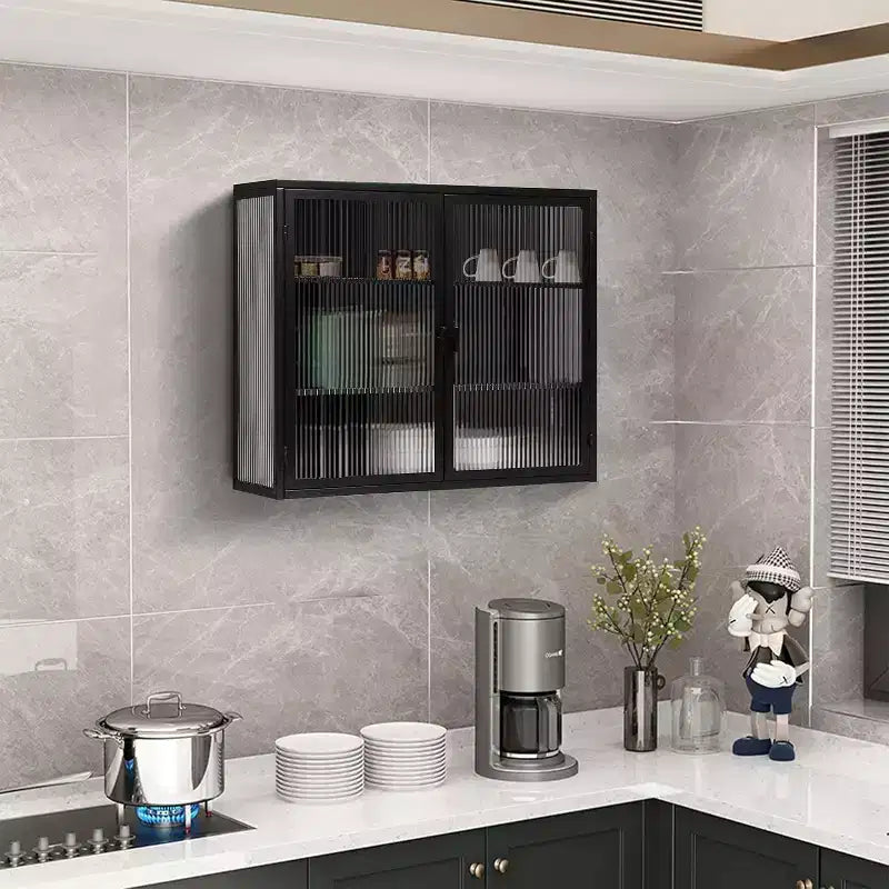 Modern Wall-Mounted Bathroom Cabinet with Double Glass Doors, Versatile Storage Solution for Kitchen Utensils and Spice Jars, Suitable for Bathroom