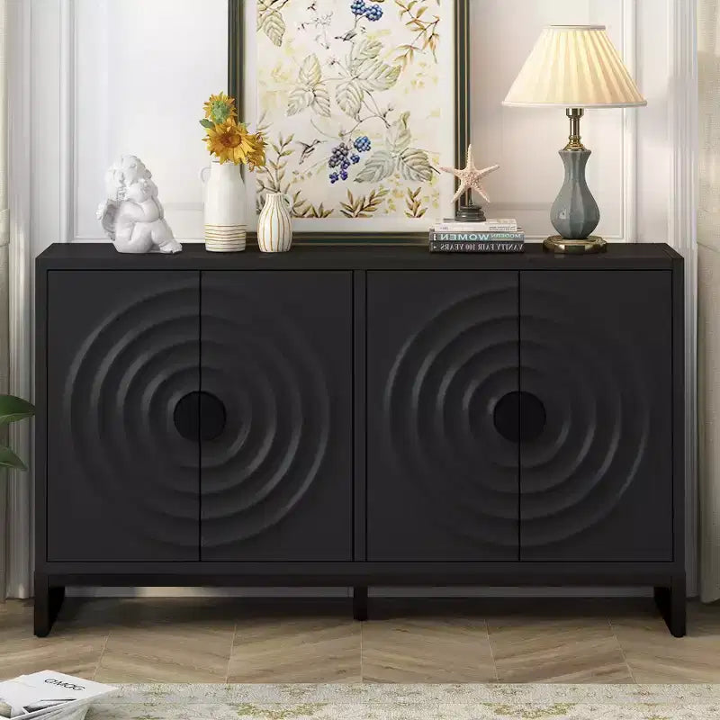 Vaisselier Buffet Luxueux avec 4 Portes à Motif Nid d'Abeille – Rangement Salle à Manger