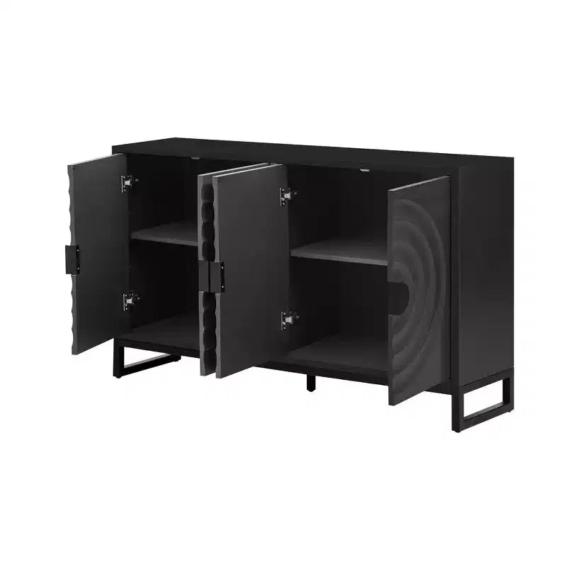 Vaisselier Buffet Luxueux avec 4 Portes à Motif Nid d'Abeille – Rangement Salle à Manger