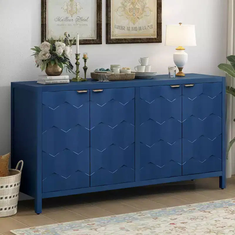 Vaisselier Buffet Luxueux avec 4 Portes à Motif Nid d'Abeille – Rangement Salle à Manger