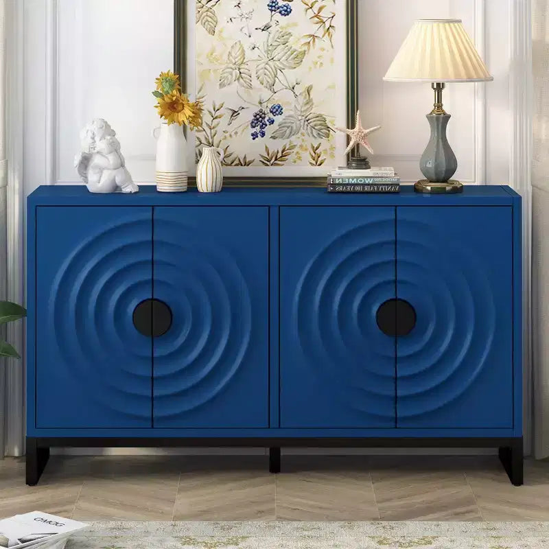 Vaisselier Buffet Luxueux avec 4 Portes à Motif Nid d'Abeille – Rangement Salle à Manger