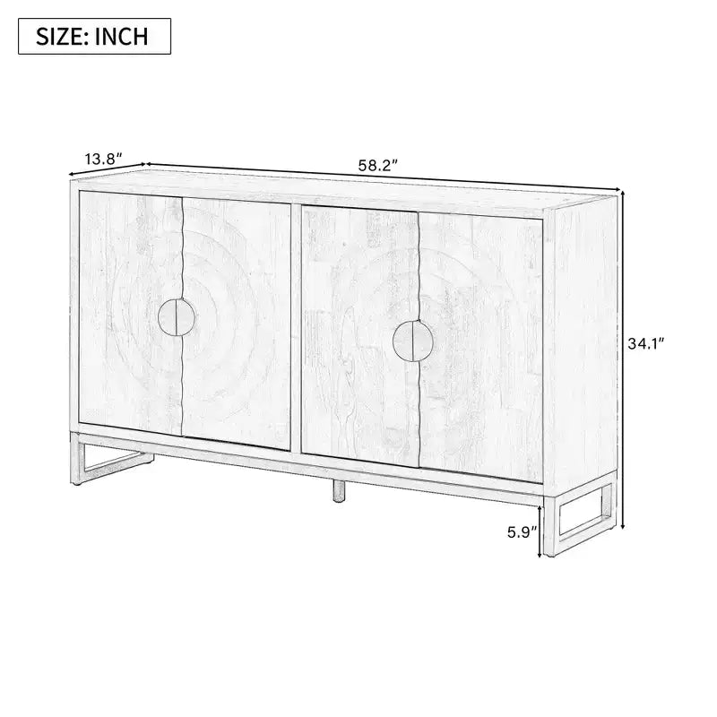 Vaisselier Buffet Luxueux avec 4 Portes à Motif Nid d'Abeille – Rangement Salle à Manger