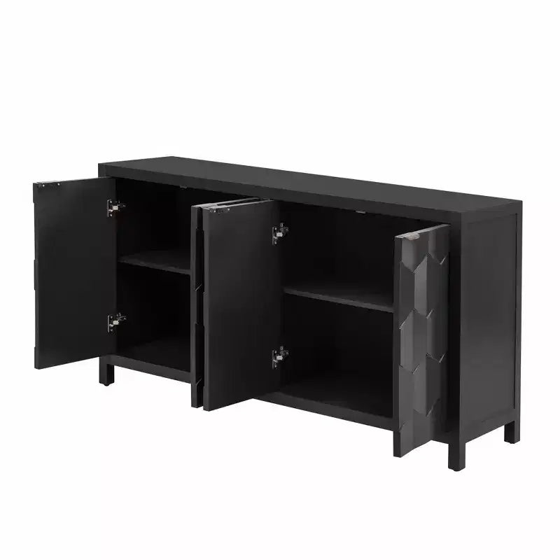 Vaisselier Buffet Luxueux avec 4 Portes à Motif Nid d'Abeille – Rangement Salle à Manger