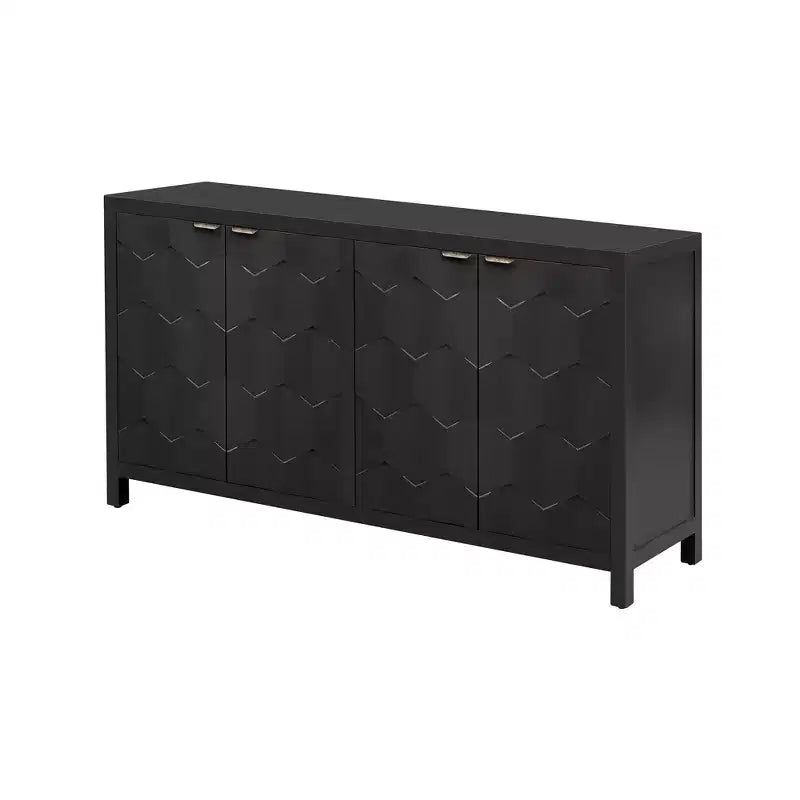 Vaisselier Buffet Luxueux avec 4 Portes à Motif Nid d'Abeille – Rangement Salle à Manger