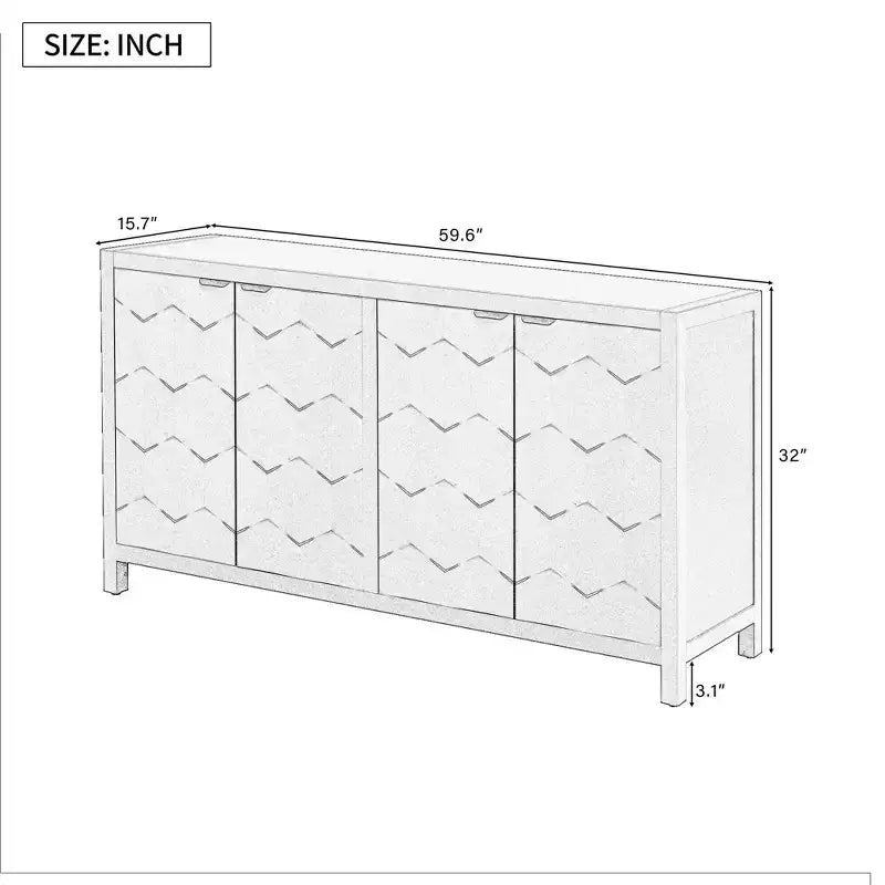 Vaisselier Buffet Luxueux avec 4 Portes à Motif Nid d'Abeille – Rangement Salle à Manger