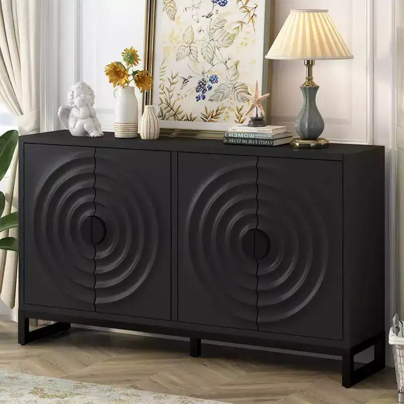Vaisselier Buffet Luxueux avec 4 Portes à Motif Nid d'Abeille – Rangement Salle à Manger