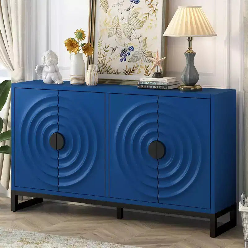 Vaisselier Buffet Luxueux avec 4 Portes à Motif Nid d'Abeille – Rangement Salle à Manger