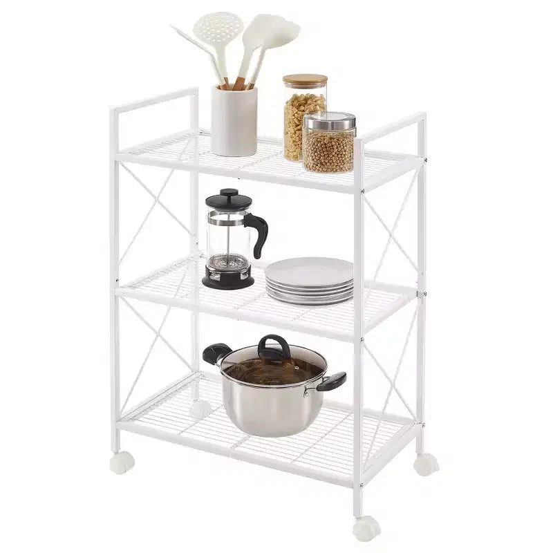3-Tier Industrial Metal Storage Rack with Wheels - 23.6 Wide Mesh Shelving Unit for Kitchen, Bathroom, Entryway