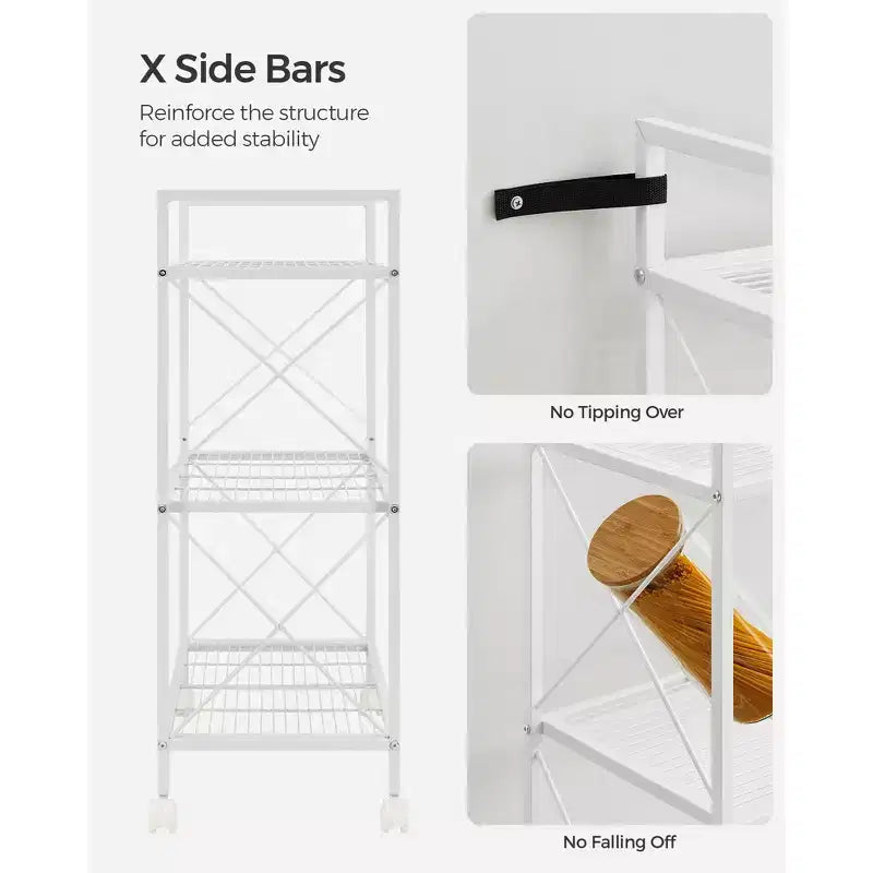 Étagère de rangement industrielle en métal à 3 niveaux avec roulettes - Unité de rayonnage en maille de 60 cm de large pour cuisine, salle de bain, entrée