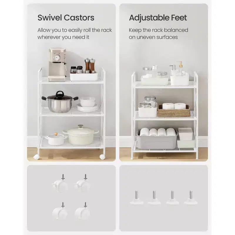 Étagère de rangement industrielle en métal à 3 niveaux avec roulettes - Unité de rayonnage en maille de 60 cm de large pour cuisine, salle de bain, entrée