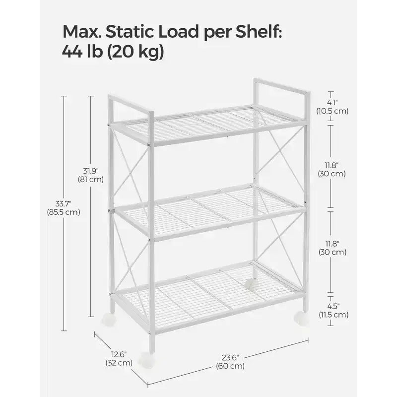 Étagère de rangement industrielle en métal à 3 niveaux avec roulettes - Unité de rayonnage en maille de 60 cm de large pour cuisine, salle de bain, entrée