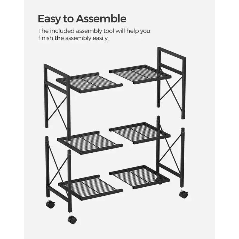 Étagère de rangement industrielle en métal à 3 niveaux avec roulettes - Unité de rayonnage en maille de 60 cm de large pour cuisine, salle de bain, entrée