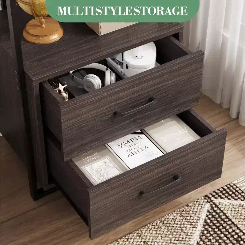 4-Tier Bookshelf with Drawers and Open Shelves 70.9 Inch Tall Storage Bookcase for Living Room Bedroom Office