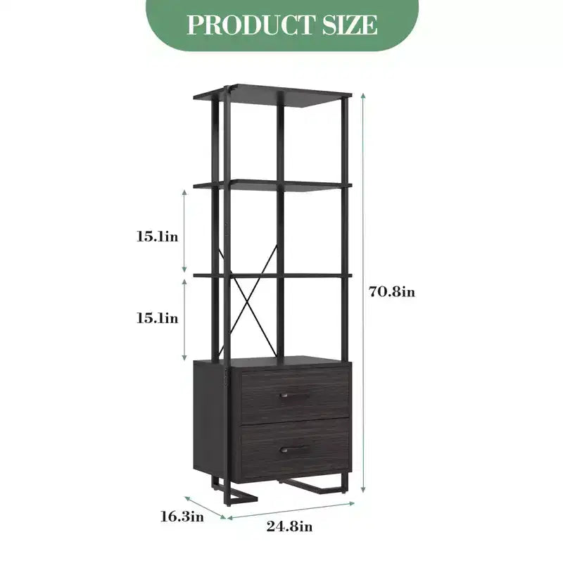4-Tier Bookshelf with Drawers and Open Shelves 70.9 Inch Tall Storage Bookcase for Living Room Bedroom Office