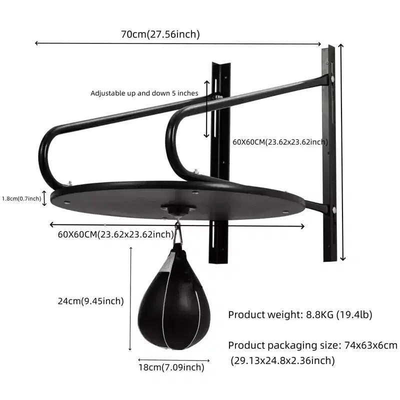 Plateforme de Speed Bag – Kit d'entraînement de boxe mural à hauteur réglable avec pivotement à 360°