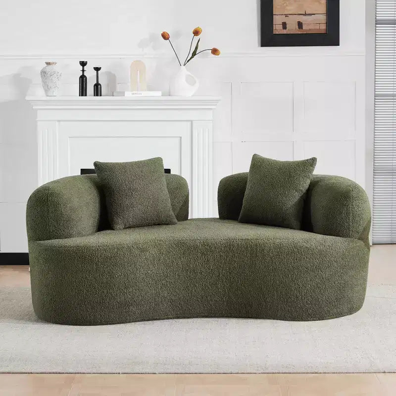 67 Inch Curved Loveseat Full Compression Sponge Sofa, Teddy Velvet Fabric, No-Assembly Compact Sofa for Small Spaces & Apartments
