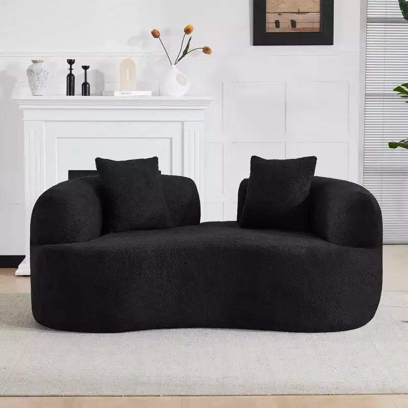 67 Inch Curved Loveseat Full Compression Sponge Sofa, Teddy Velvet Fabric, No-Assembly Compact Sofa for Small Spaces & Apartments