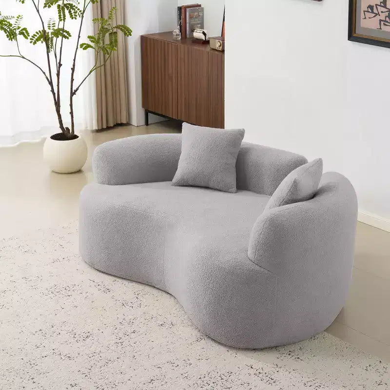 67 Inch Curved Loveseat Full Compression Sponge Sofa, Teddy Velvet Fabric, No-Assembly Compact Sofa for Small Spaces & Apartments