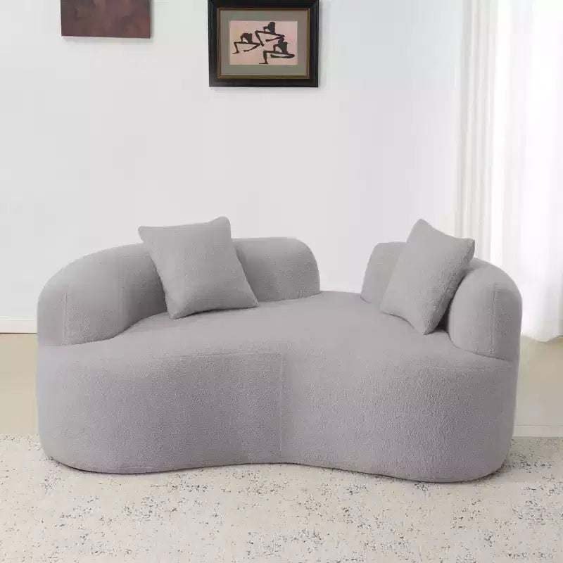 67 Inch Curved Loveseat Full Compression Sponge Sofa, Teddy Velvet Fabric, No-Assembly Compact Sofa for Small Spaces & Apartments
