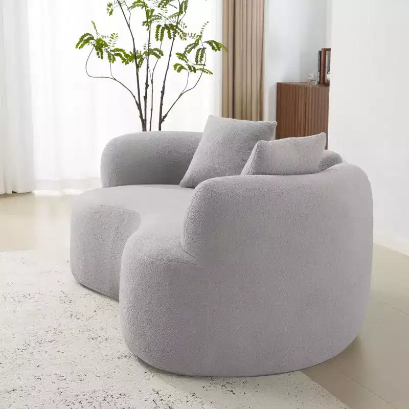 67 Inch Curved Loveseat Full Compression Sponge Sofa, Teddy Velvet Fabric, No-Assembly Compact Sofa for Small Spaces & Apartments